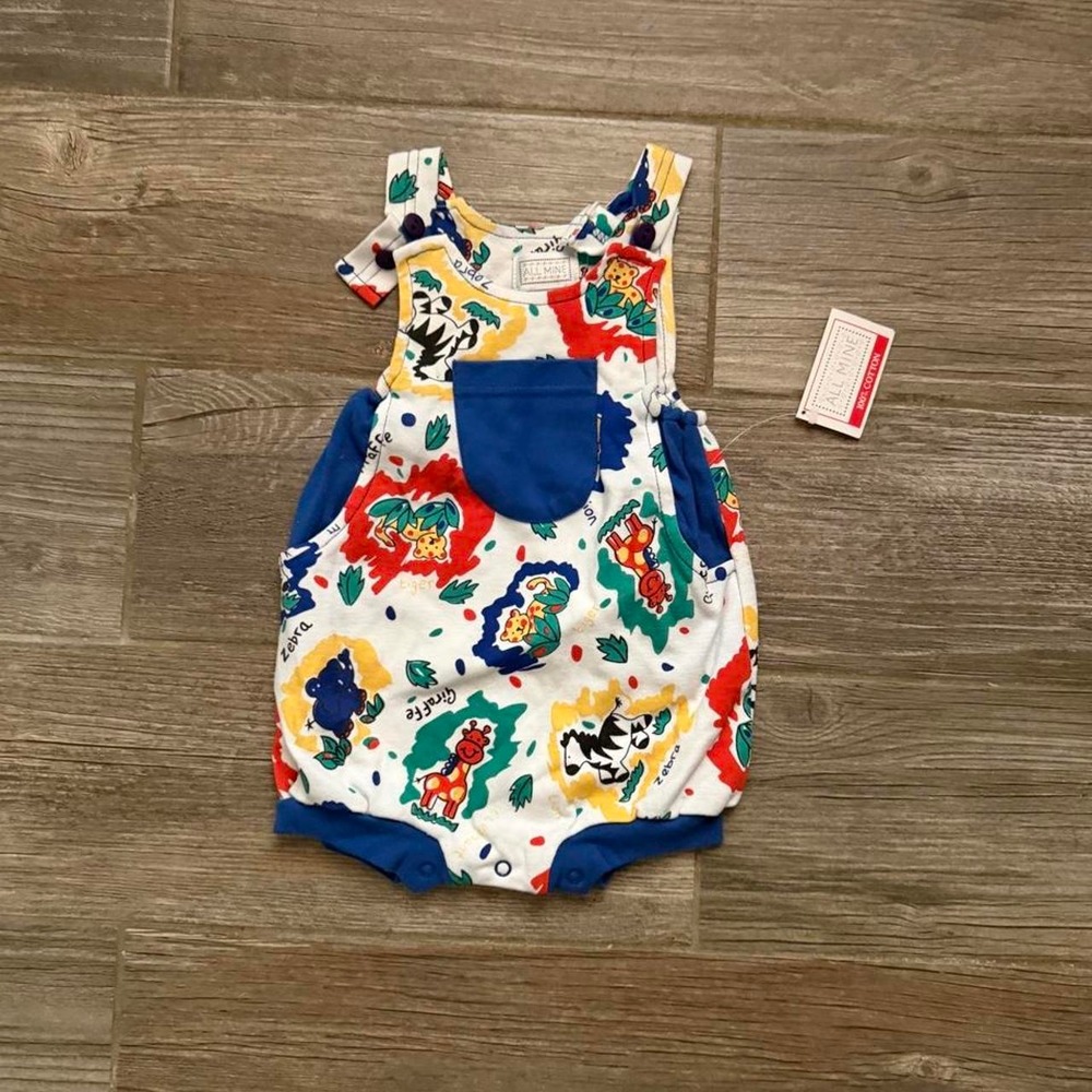Foley's All Mine Kids cotton playsuit multicolored cartoon animals size 6/9M